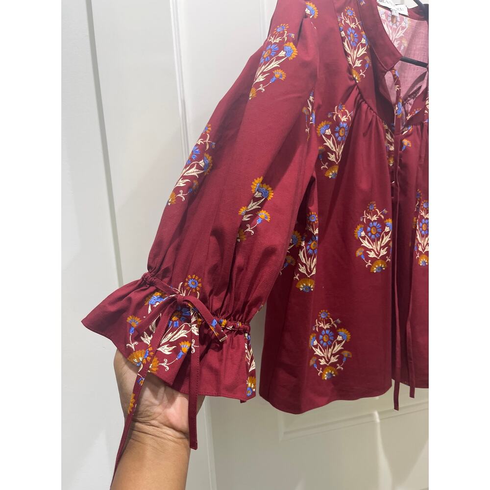 Hunter Bell Rory Top Red Floral Peasant Blouse Sz L - Picture 4 of 7